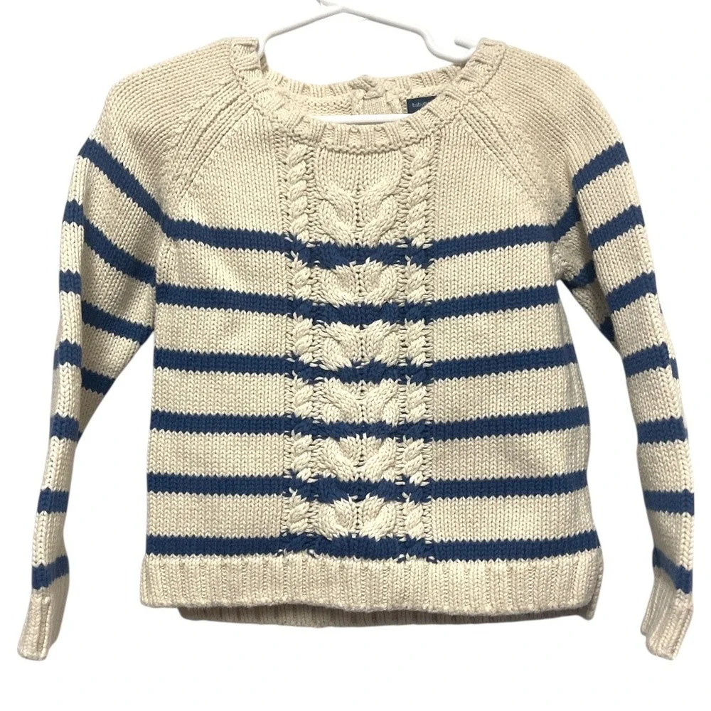Baby Gap‎ Toddler Cream Blue Stripe Cable Knit Cotton Sweater 4T